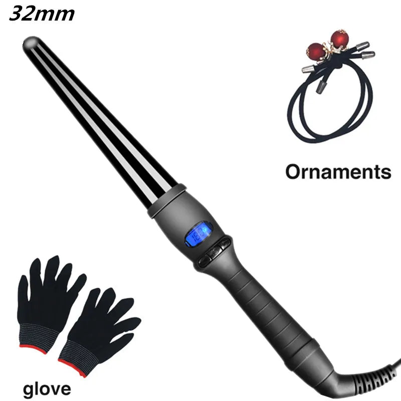 LCD Conical Curling Iron Ceramic Glaze Hair Curler