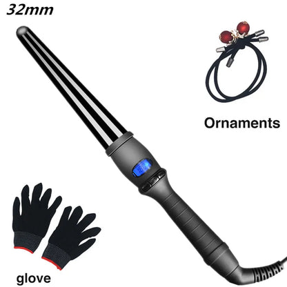 LCD Conical Curling Iron Ceramic Glaze Hair Curler