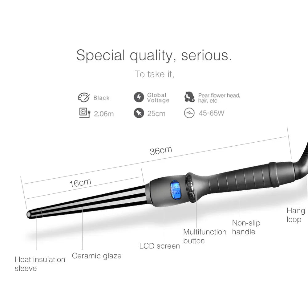 LCD Conical Curling Iron Ceramic Glaze Hair Curler