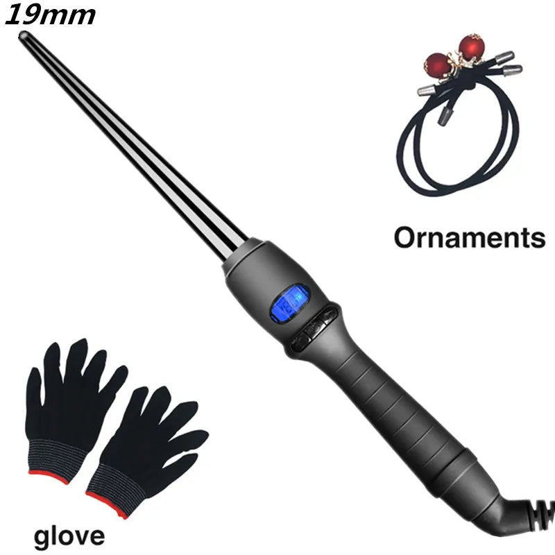 LCD Conical Curling Iron Ceramic Glaze Hair Curler