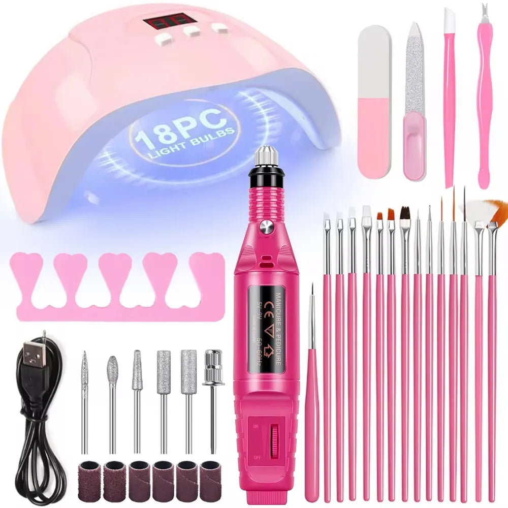 USB Electric Nail Drill & UV LED Lamp Manicure Kit