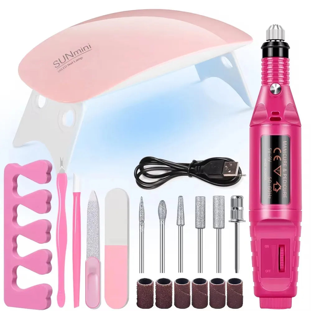 USB Electric Nail Drill & UV LED Lamp Manicure Kit