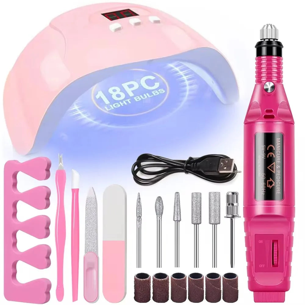 USB Electric Nail Drill & UV LED Lamp Manicure Kit